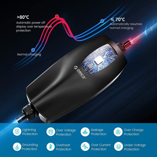 ORICO EV Charger Level 1 Level 2 Portable Electric Vehicle Charger 4-Gear Charging Speed Adjustable, NEMA 5-15P 110V-240V 16 Amp with 32.8 ft Extension Cord and Storage Bag - Compatible with J1772 EVs - Image 7