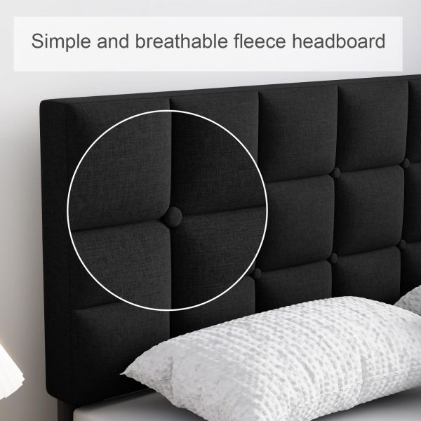 Molblly Full Bed Frame Upholstered Platform with Headboard and Strong Wooden Slats, Non-Slip and Noise-Free,No Box Spring Needed, Easy Assembly,Black - Image 4