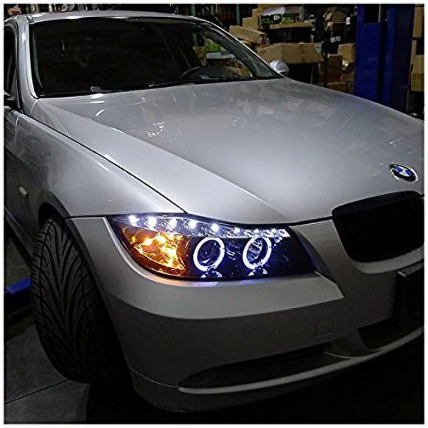 Spec-D Tuning 2LHP-E9005G-8-TM BMW E90 3-Series 4Dr R8 Led Strip Drl Projector Headlights Glossy Black - Image 2