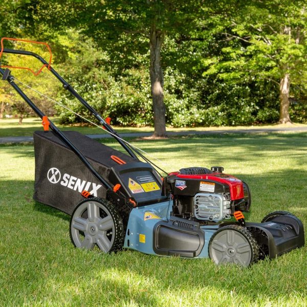 SENIX Self-Propelled Gas Lawn Mower, 21-Inch, 150 cc 4-Cycle Briggs & Stratton Engine, 3-In-1 Single Speed Lawnmower, 6-Position Height Adjustment with 11-Inch Rear Wheels, LSSG-M1, Blue - Image 9