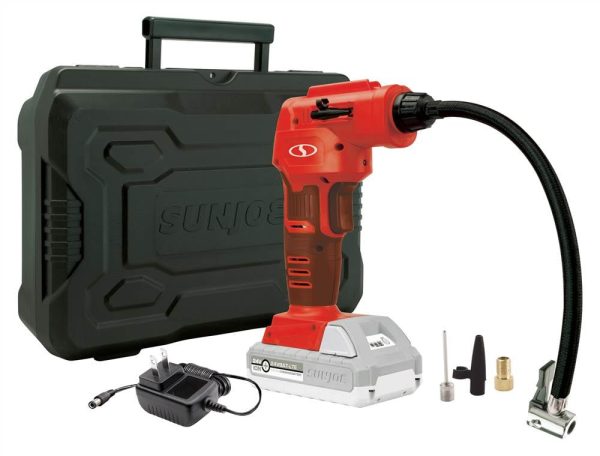 Sun Joe 24V-AJC-LTE-RED Cordless Portable Air Compressor with Nozzle Adapters, Automatic Digital Pressure Gauge, Built-in LED Light & Case | 24-Volt | 2.0-Amp (Red) - Image 3