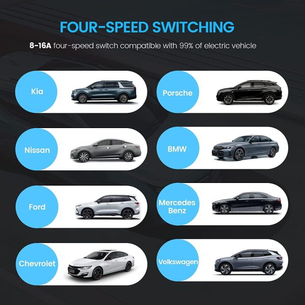 ORICO EV Charger Level 1 Level 2 Portable Electric Vehicle Charger 4-Gear Charging Speed Adjustable, NEMA 5-15P 110V-240V 16 Amp with 32.8 ft Extension Cord and Storage Bag - Compatible with J1772 EVs - Image 4