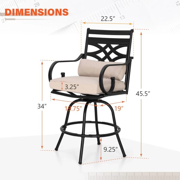 Sophia & William 2 Piece Patio Outdoor Swivel Bar Stools Metal Counter Height Chairs with Cushions - Image 6