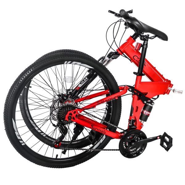 iRerts Mountain Bike, 26 Inch Folding Adult Mountain Bike with 21 Speed, Dual Disc Brakes, Cushion Height Adjustment, Carbon Steel Mountain Bicycles for Men Women Adults, Red/Black - Image 4