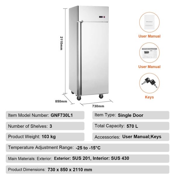 SKYSHALO Commercial Freezer 19.32 Cu.ft Reach In Upright Freezer 1 Door 4 Shelves - Image 7
