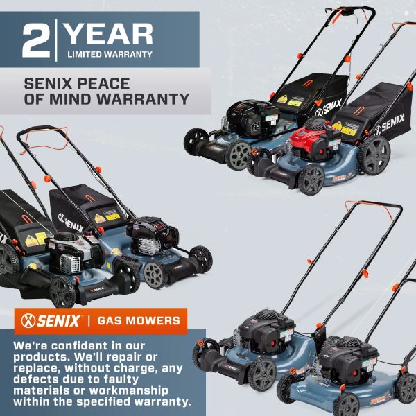 Senix Gas Push Lawn Mower, 21-Inch, 140 cc 4-Cycle Briggs & Stratton Engine, 2-in-1 Push Lawnmower, 6-Position Height Adjustment with Folding Capability, LSPG-M6 - Image 7