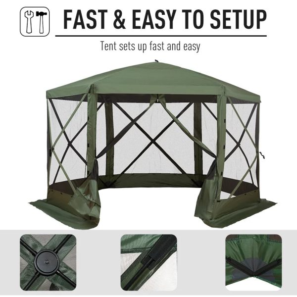 Outsunny 12' x 12' Hexagon Screen House, Pop Up Tent Portable Gazebo Canopy Shelter with Mesh Netting Walls, Carry Bag and Shaded Interior, Green - Image 4