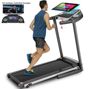 Simpfree Treadmill with 10" HD TV Movie Touchscreen and 3D Virtual Sports Scene, 0.5-9.0 mph/h & 3.25HP Electric Treadmill with Incline for Home（Black）