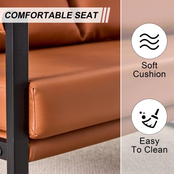 Modern Two-Seater Sofa Chair with 2 Pillows - PU Leather High-Density Foam Black Coated Metal Frame.Brown SF-D008 - Image 9