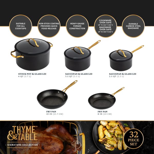 Thyme & Table 32-Piece Cookware & Bakeware Non-Stick Set, Black - Image 2