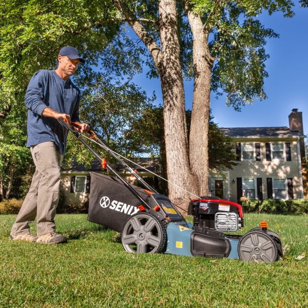 SENIX Self-Propelled Gas Lawn Mower, 21-Inch, 150 cc 4-Cycle Briggs & Stratton Engine, 3-In-1 Single Speed Lawnmower, 6-Position Height Adjustment with 11-Inch Rear Wheels, LSSG-M1, Blue - Image 10