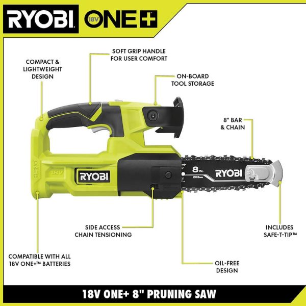 ONE+ 18V 8 in. Battery Pruning Chainsaw (Tool Only) P5452BTL - Image 11