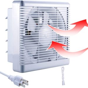 SAILFLO Exhaust Shutter Fan 8 Inch 300 CFM， 2 Direction Reversible Strong Airflow Ventilation Blower for Bathroom Attic Kitchen Window Basement， 8" Diameter Propeller - 12"×12"Panel