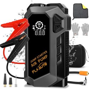 Portable Car Jump Starter, 4000A Peak Battery Jump Starter with Air Compressor 150 PSI Air Pump, 12V Auto Battery Booster Pack Safe Lithium Jumper Box with Dual USB QC 3.0 Led Light