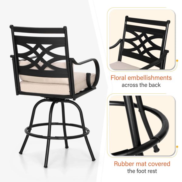 Sophia & William 2 Piece Patio Outdoor Swivel Bar Stools Metal Counter Height Chairs with Cushions - Image 4