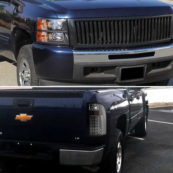 Spec-D Tuning Compatible with 2007-2013 Chevy Silverado 1500 Pickup Crystal Black Headlights+LED Tail Lamps+Black Grille - Image 2