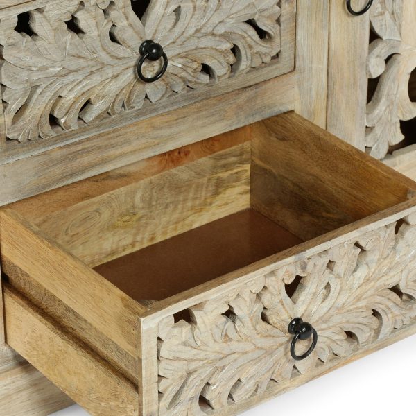 Scaggs Boho Handcrafted Mango Wood 3 Drawer Sideboard, Antique White - Image 6
