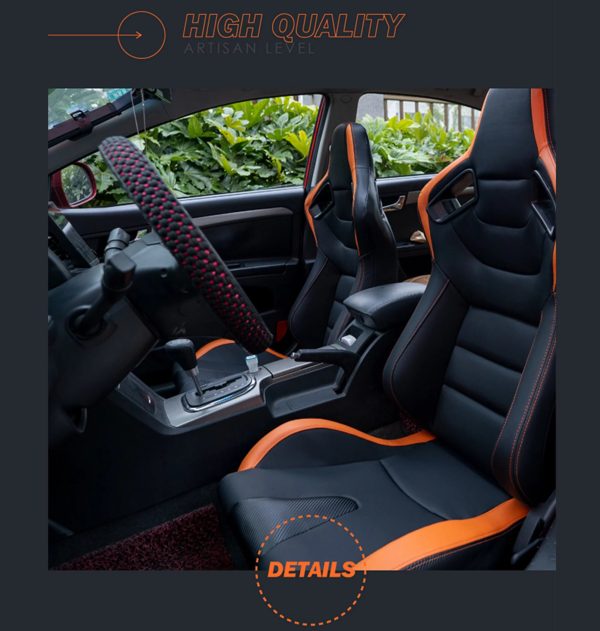 Racing Seats, 2PCS Universal PVC Leather Racing Seats with Dual Lock Sliders, Reclining Design & Front-Back Adjustable Seats (Black&Orange) - Image 3