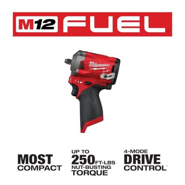 Milwaukee M12 FUEL 12V Lithium-Ion Brushless Cordless Stubby 3/8 in. Impact Wrench (Tool-Only) - Image 5