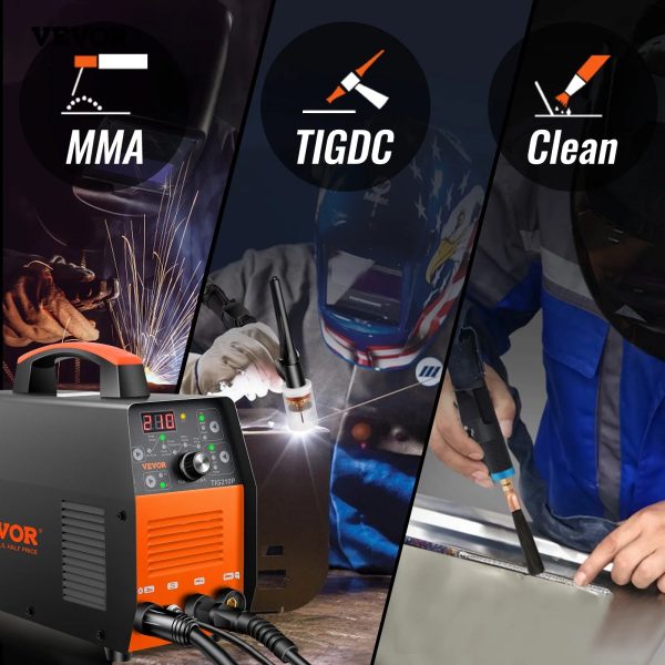 VEVOR 210Amp TIG Welder 110/220V Dual Voltage HF TIG/Stick/Clean 3 in 1 Welder w/ Pulse, IGBT Inverter & Torch, Digital Arc Welding Machine for Stainless Steel, Iron, Mild Steel, Copper, and Nickel - Image 2