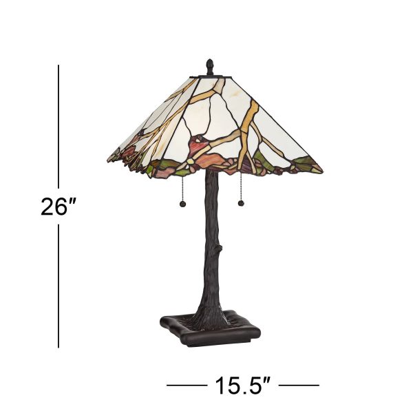 Robert Louis Tiffany Cherry Rustic Table Lamp 26" High Dark Bronze Cherry Blossom Stained Art Glass Shade for Bedroom Living Room Bedside Nightstand - Image 9