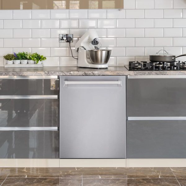 Cosmo 4 Piece Kitchen Appliance Packages with 30" Freestanding Electric Range 30" Wall Mount Hood 24" Built-in Integrated Dishwasher & French Door Refrigerator Kitchen Appliance Bundles - Image 12