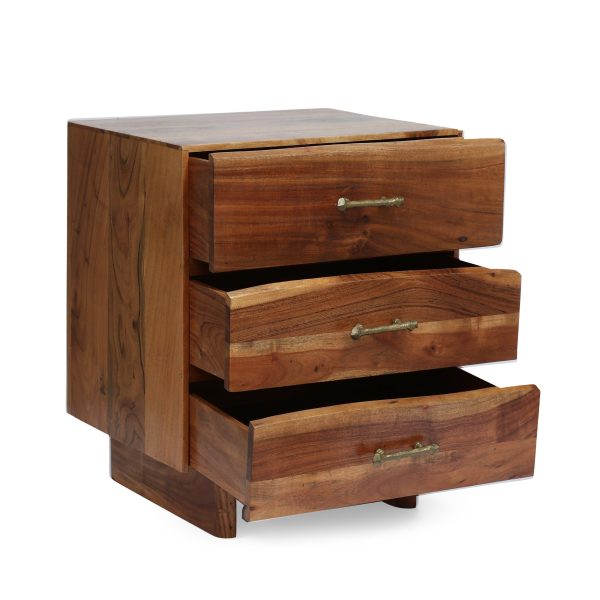 Tift Terrell Handcrafted Boho Acacia Wood 3 Drawer Nightstand, Set of 2 - Image 3
