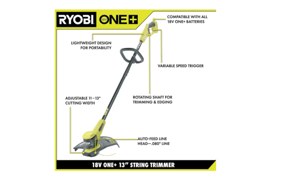 RYOBI P20150VNM ONE+ 18V 13 in. Cordless Battery String Trimmer with 2.0 Ah Battery and Charger - Image 10