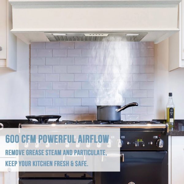 Range Hood Insert 30 Inch, 600 CFM Built-in Kitchen Hood with 3 Speeds, Ultra-Quiet Stainless Steel Ducted Vent Hood Insert with LED Lights and Dishwasher Safe Filters, Warm White - Image 9