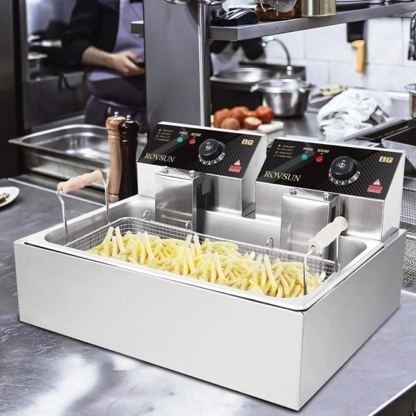 ROVSUN 23.8Qt Electric Deep Fryer w/Large Single Basket & Lid, Adjustable Temperature Countertop Commercial Stainless Steel Kitchen Oil Fryer Frying Machine for French Fries Turkey Onion Rings 5000W - Image 7