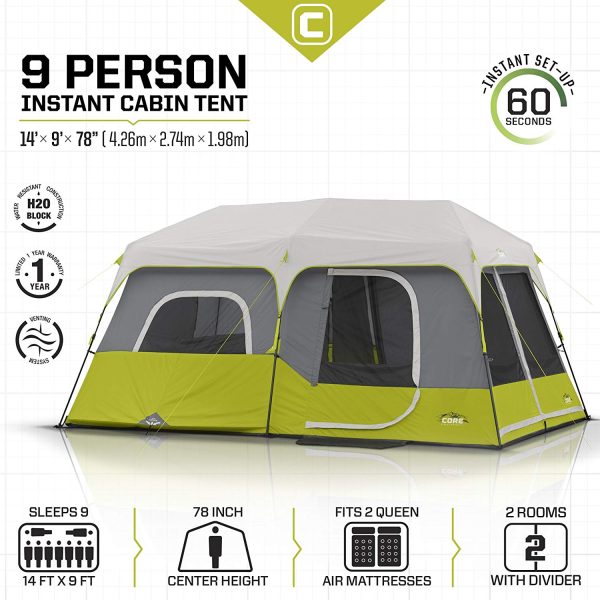 CORE Instant Cabin 14 x 9 Foot 9 Person Cabin Tent with 60 Second Assembly(Used) - Image 5