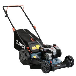 SENIX 21-Inch Push Lawnmower, 140 cc 4-Cycle Briggs & Stratton Engine, 3-in-1 Mower, Prime & Pull, 6-Position Height Adjustment with 11-Inch Rear Wheels, LSPG-M7
