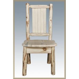 Side Chair with Laser Engraved Pine Tree Design, Clear Lacquer Finish