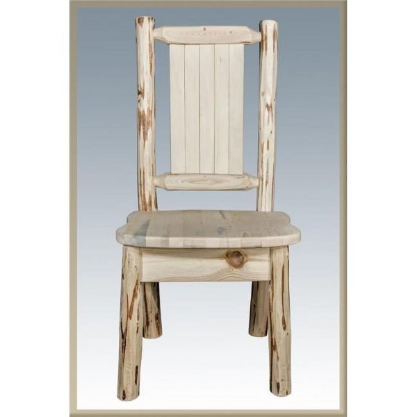 Side Chair with Laser Engraved Pine Tree Design, Clear Lacquer Finish