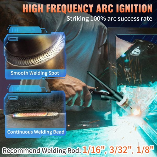 VEVOR 210Amp TIG Welder 110/220V Dual Voltage HF TIG/Stick/Clean 3 in 1 Welder w/ Pulse, IGBT Inverter & Torch, Digital Arc Welding Machine for Stainless Steel, Iron, Mild Steel, Copper, and Nickel - Image 6