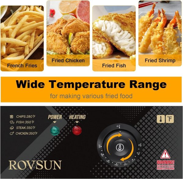 ROVSUN 23.8Qt Electric Deep Fryer w/Large Single Basket & Lid, Adjustable Temperature Countertop Commercial Stainless Steel Kitchen Oil Fryer Frying Machine for French Fries Turkey Onion Rings 5000W - Image 2