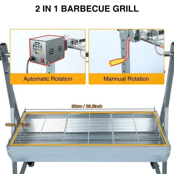 Rocita Rotisserie Grill Roaster, 132lbs Charcoal Grill Outdoor BBQ Grill Pig Lamb Spit Roaster with 25W Motor and Hand Crank - Image 4