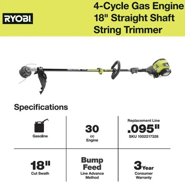 RYOBI RY4CSS 4-Stroke 30 cc Attachment Capable Straight Shaft Gas Trimmer - Image 4