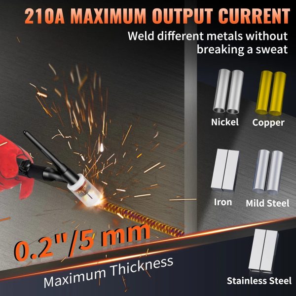 VEVOR 210Amp TIG Welder 110/220V Dual Voltage HF TIG/Stick/Clean 3 in 1 Welder w/ Pulse, IGBT Inverter & Torch, Digital Arc Welding Machine for Stainless Steel, Iron, Mild Steel, Copper, and Nickel - Image 5