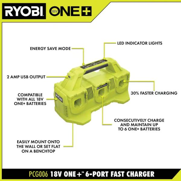 RYOBI PCG006 ONE+ 18V 6-Port Fast Charger - Image 3