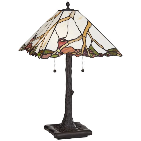 Robert Louis Tiffany Cherry Rustic Table Lamp 26" High Dark Bronze Cherry Blossom Stained Art Glass Shade for Bedroom Living Room Bedside Nightstand - Image 2