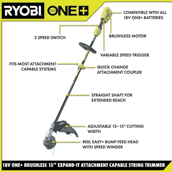 ONE+ 18V Brushless 15 in. Cordless Attachment Capable String Trimmer with 4.0 Ah Battery and Charger P20110 - Image 11